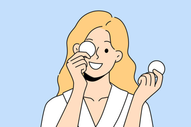 a clipart of woman removing cotton pads from eyes