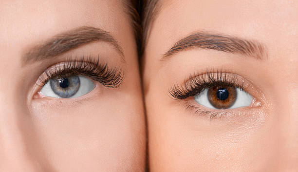 Two women with beautiful eyelashes looking at the camera